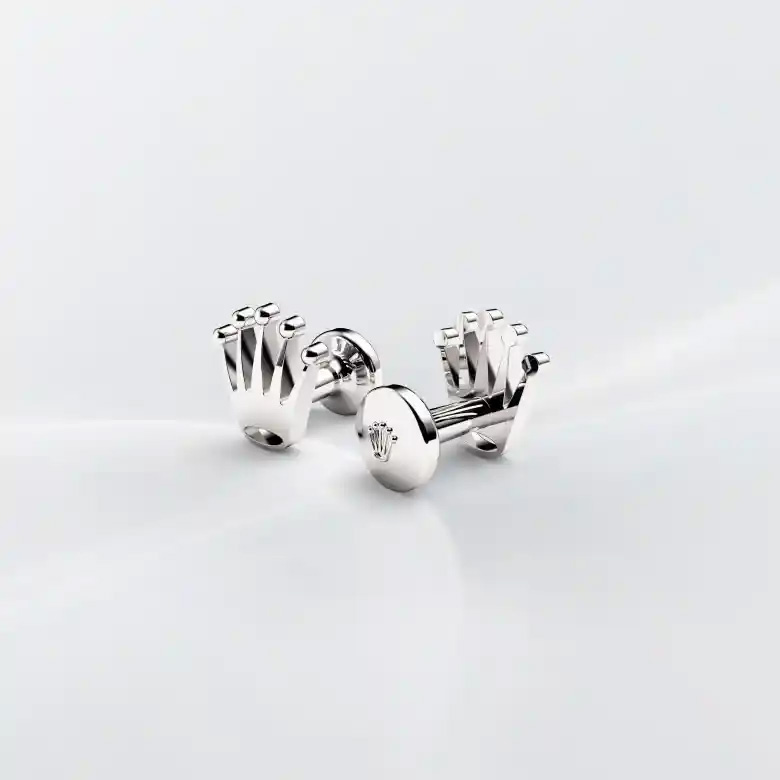 Rolex ‘Crown’ cufflinks in white gold, A1019 at Goldfinger