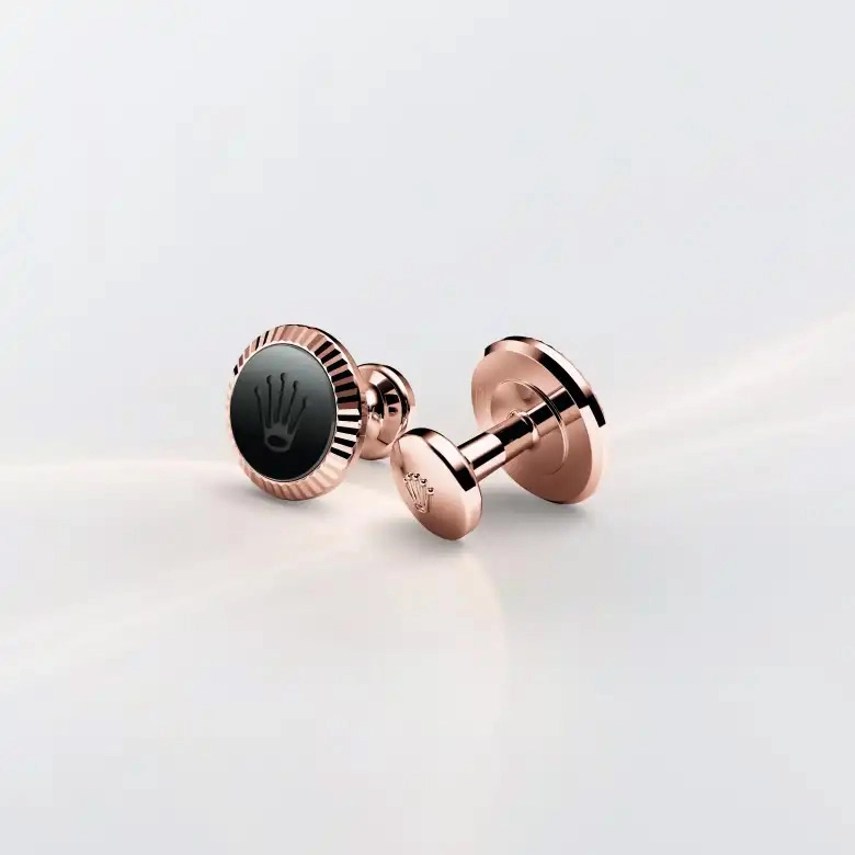 Rolex ‘Fluted’ cufflinks in Everose gold, A1035 at Goldfinger Rolex ‘Fluted’ cufflinks in Everose gold, A1035 at Goldfinger