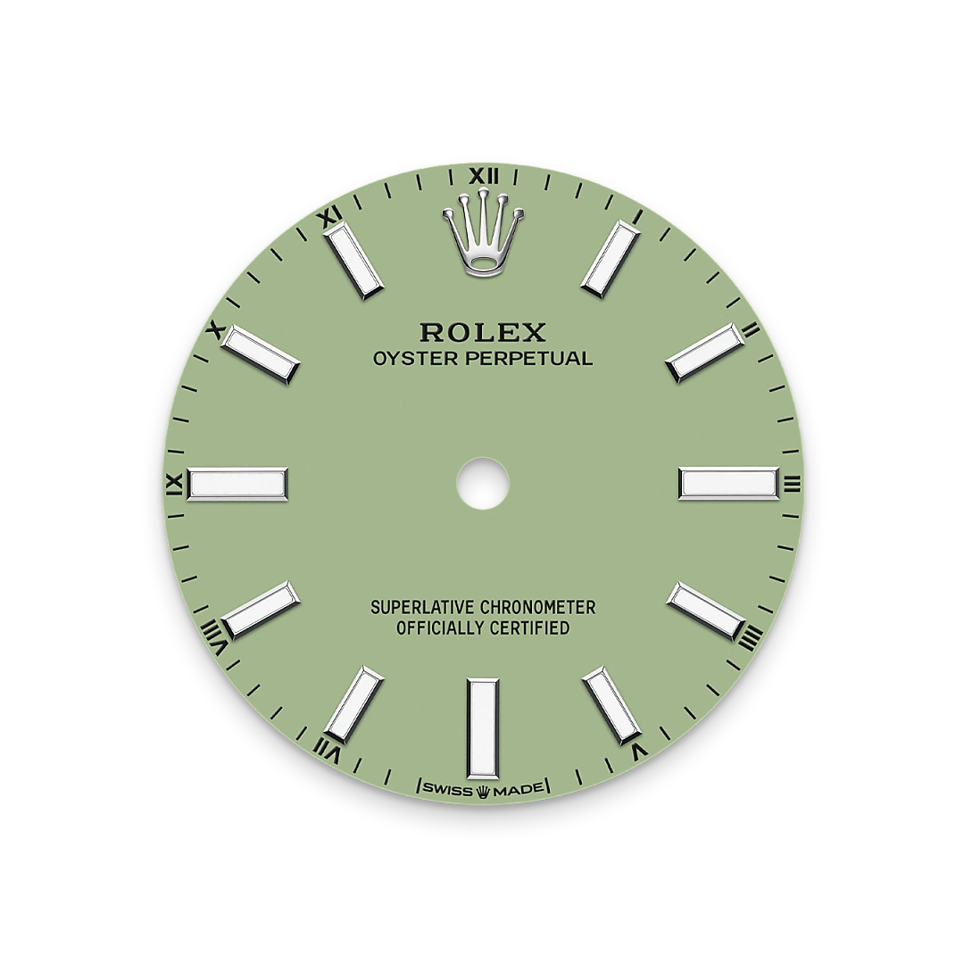 Rolex Oyster Perpetual 34 in Oystersteel with a Pistachio dial, domed  bezel, and Oyster bracelet, m124200-0006 - Goldfinger