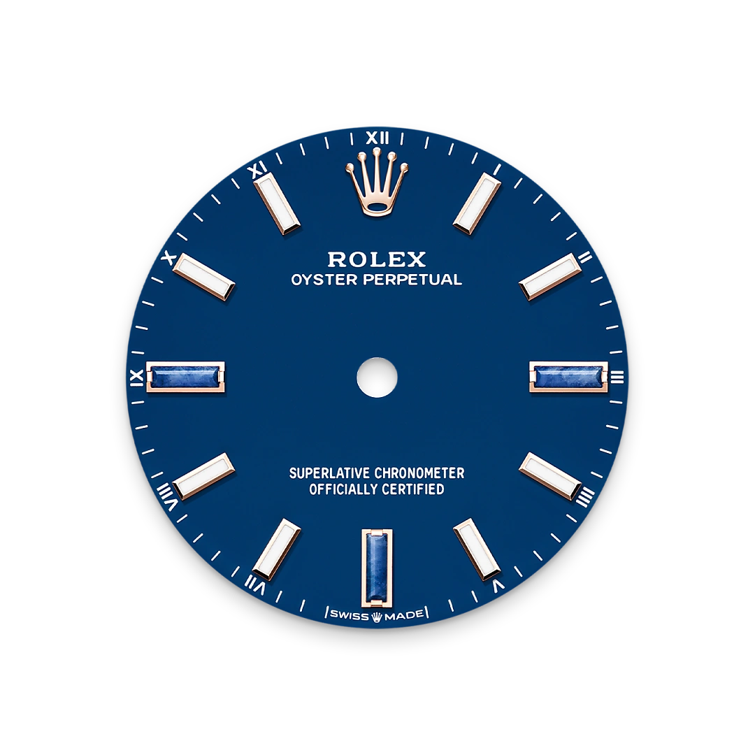 Rolex Oyster Perpetual 34 in Everose gold with a Blue stone dial, domed bezel, and Oyster bracelet, m124205-0002 - Goldfinger Rolex Oyster Perpetual 34 in Everose gold with a Blue stone dial, domed bezel, and Oyster bracelet, m124205-0002 - Goldfinger