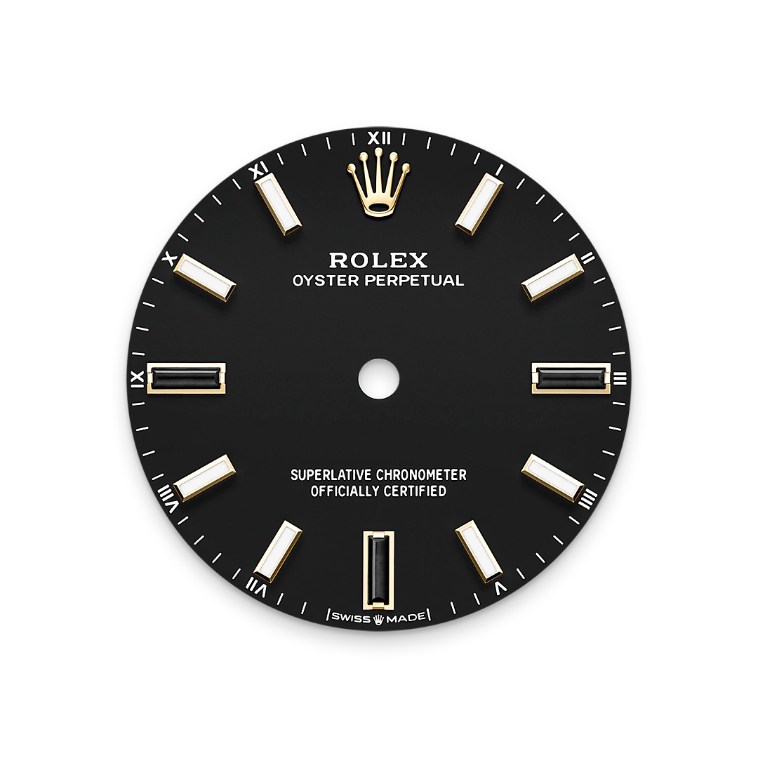 Rolex Oyster Perpetual 34 in yellow gold with a Black dial, domed  bezel, and Oyster bracelet, m124208-0001 - Goldfinger