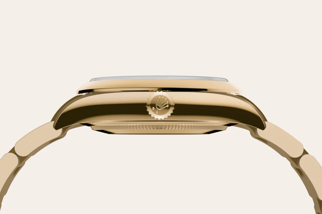 Rolex Oyster Perpetual 34 in yellow gold with a Black dial, domed  bezel, and Oyster bracelet, m124208-0001 - Goldfinger