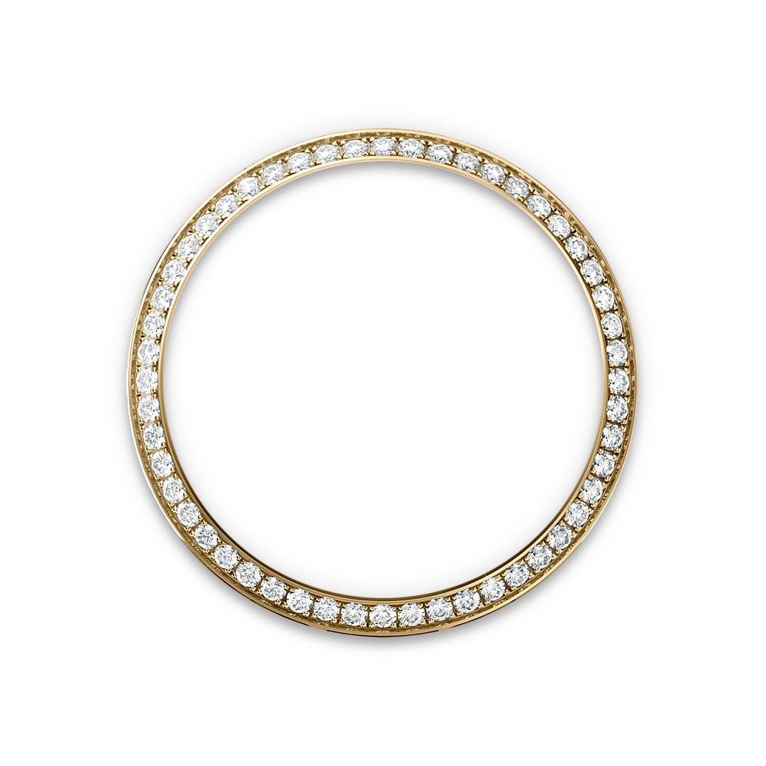 Rolex Oyster Perpetual 34 in yellow gold and diamonds with a White mother-of-pearl set with diamonds dial, Diamond-set  bezel, and Oyster bracelet, m124248rbr-0001 - Goldfinger