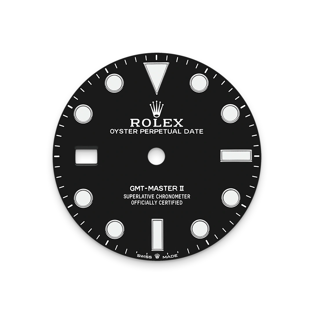 Rolex GMT-Master II in Oystersteel with a black dial, bidirectional rotatable 24-hour graduated bezel, and Jubilee bracelet, m126720vtnr-0002 - Goldfinger