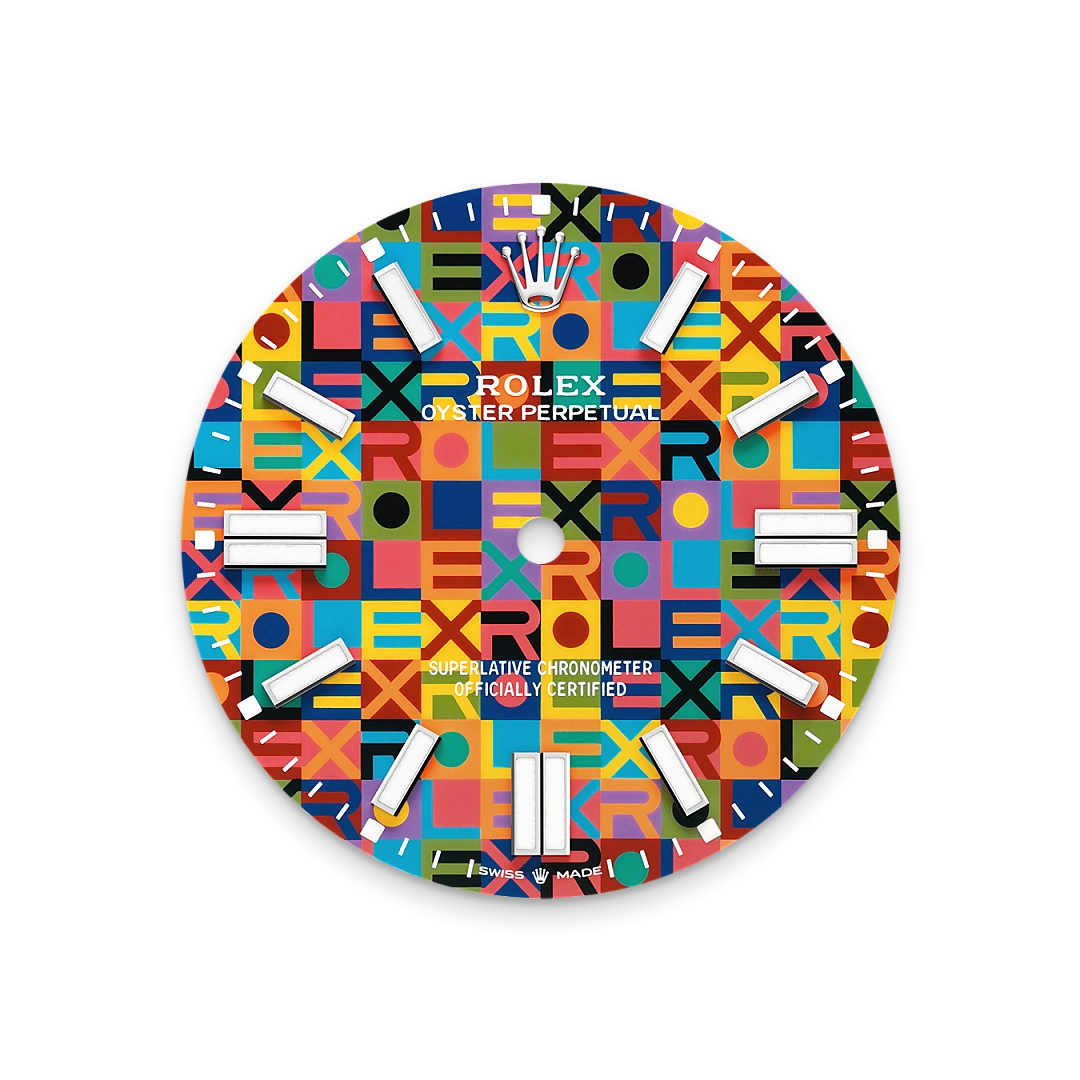 Rolex Oyster Perpetual 41 in Oystersteel with a Multicoloured, Jubilee motif dial, domed  bezel, and Oyster bracelet, m134300-0010 - Goldfinger