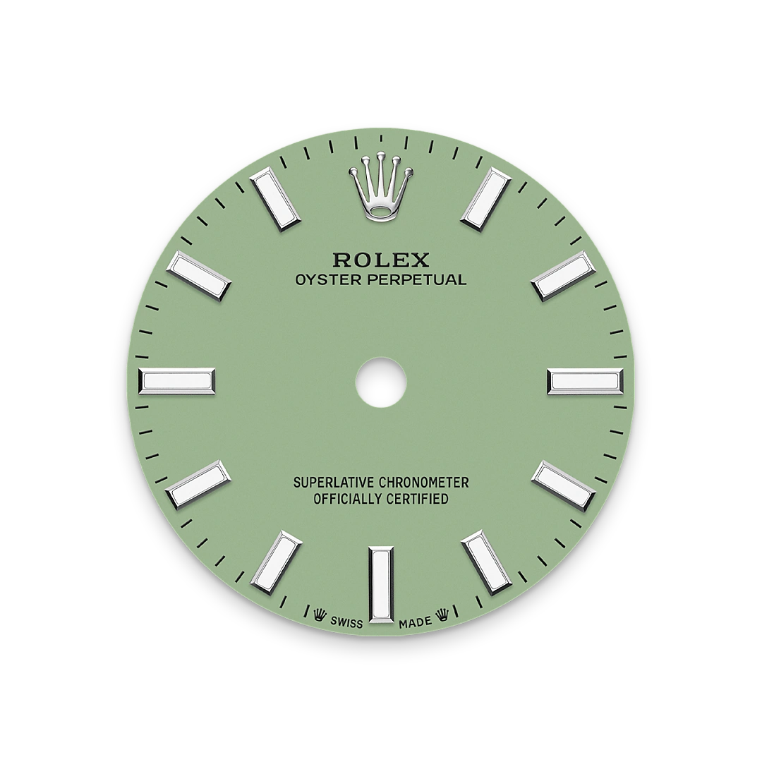 Rolex Oyster Perpetual 28 in Oystersteel with a Pistachio dial, domed bezel, and Oyster bracelet, m276200-0006 - Goldfinger Rolex Oyster Perpetual 28 in Oystersteel with a Pistachio dial, domed bezel, and Oyster bracelet, m276200-0006 - Goldfinger