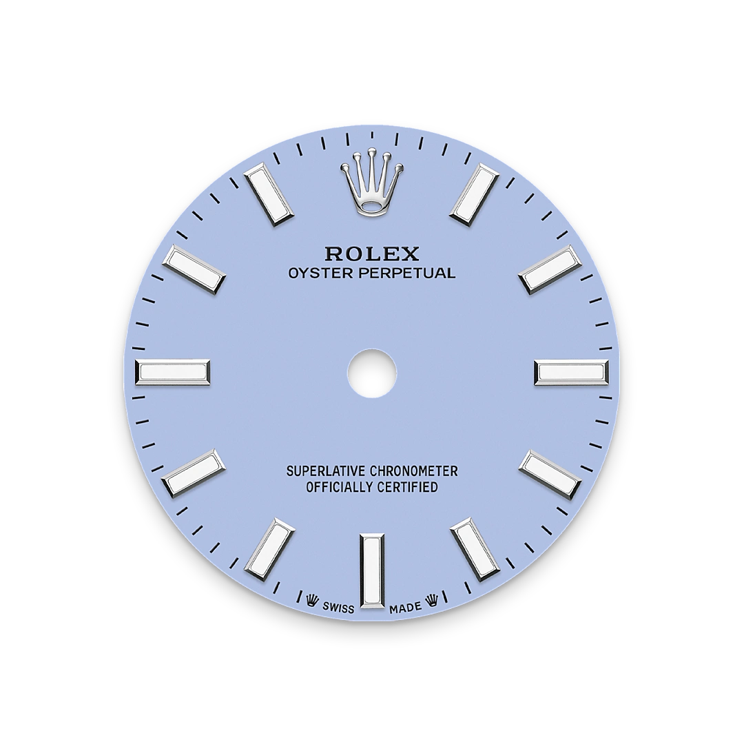 Rolex Oyster Perpetual 28 en acier Oystersteel, cadran Lavender et bracelet Oyster – Goldfinger