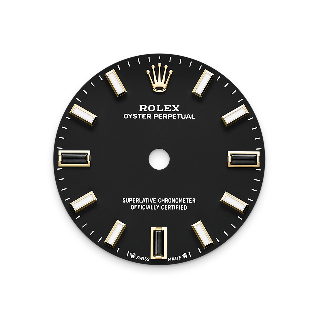 Rolex Oyster Perpetual 28 in yellow gold with a Black dial, domed  bezel, and Oyster bracelet, m276208-0001 - Goldfinger