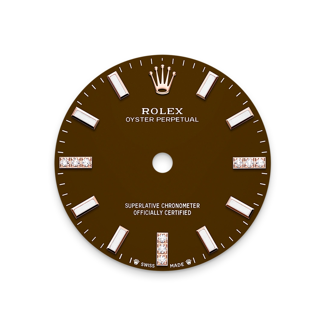 Rolex Oyster Perpetual 28 in Everose gold and diamonds with a Brown stone set with diamonds dial, Diamond-set  bezel, and Oyster bracelet, m276245rbr-0002 - Goldfinger