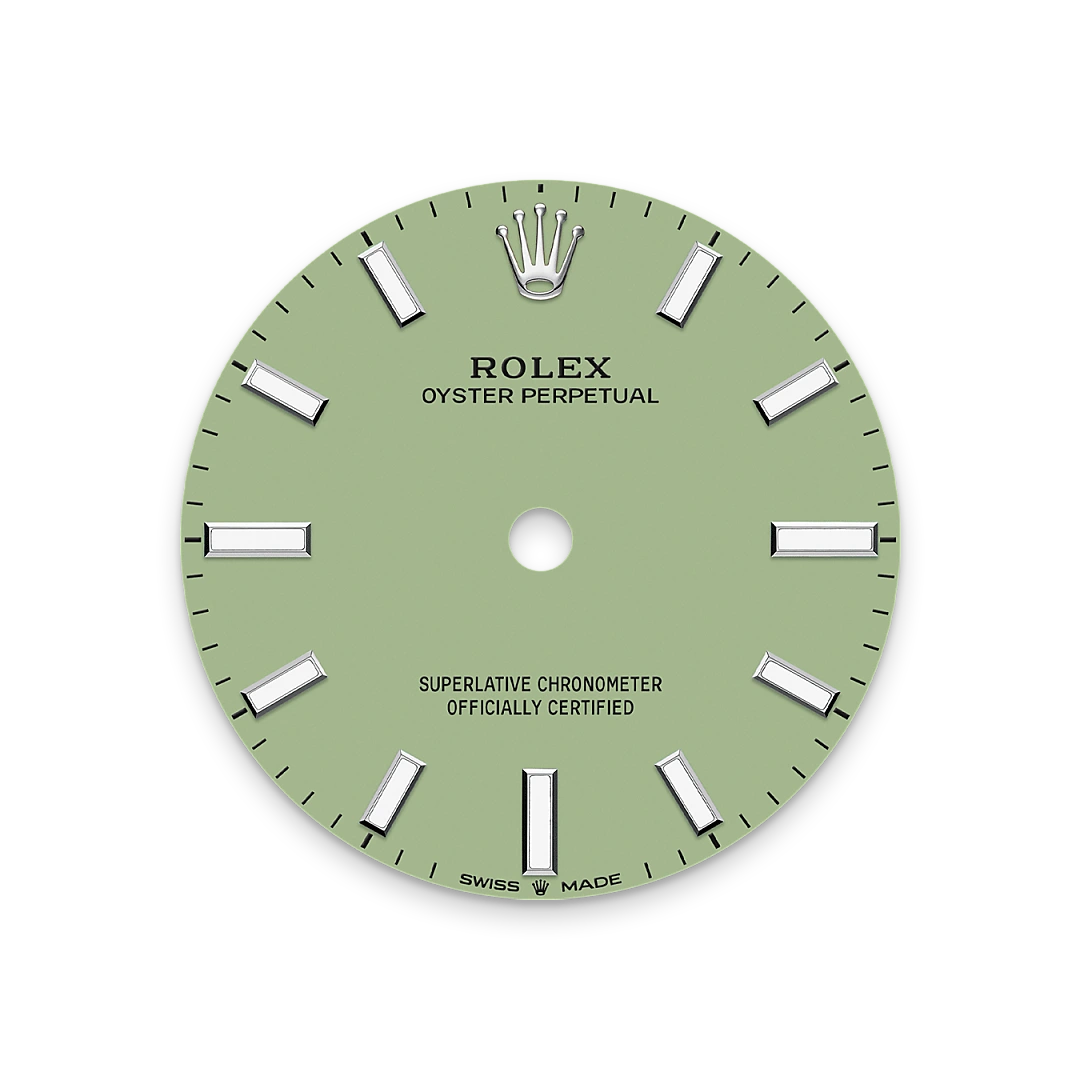 Rolex Oyster Perpetual 31  en acier Oystersteel, cadran Pistachio et bracelet Oyster – Goldfinger