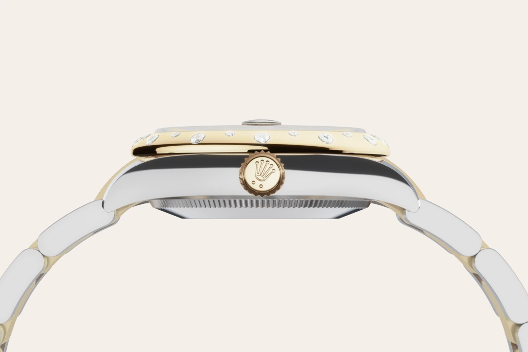 Rolex Datejust 31 in Oystersteel, yellow gold and diamonds with an Olive green Domed, set with diamonds dial, and Oyster bracelet, m278343rbr-0015 - Goldfinger