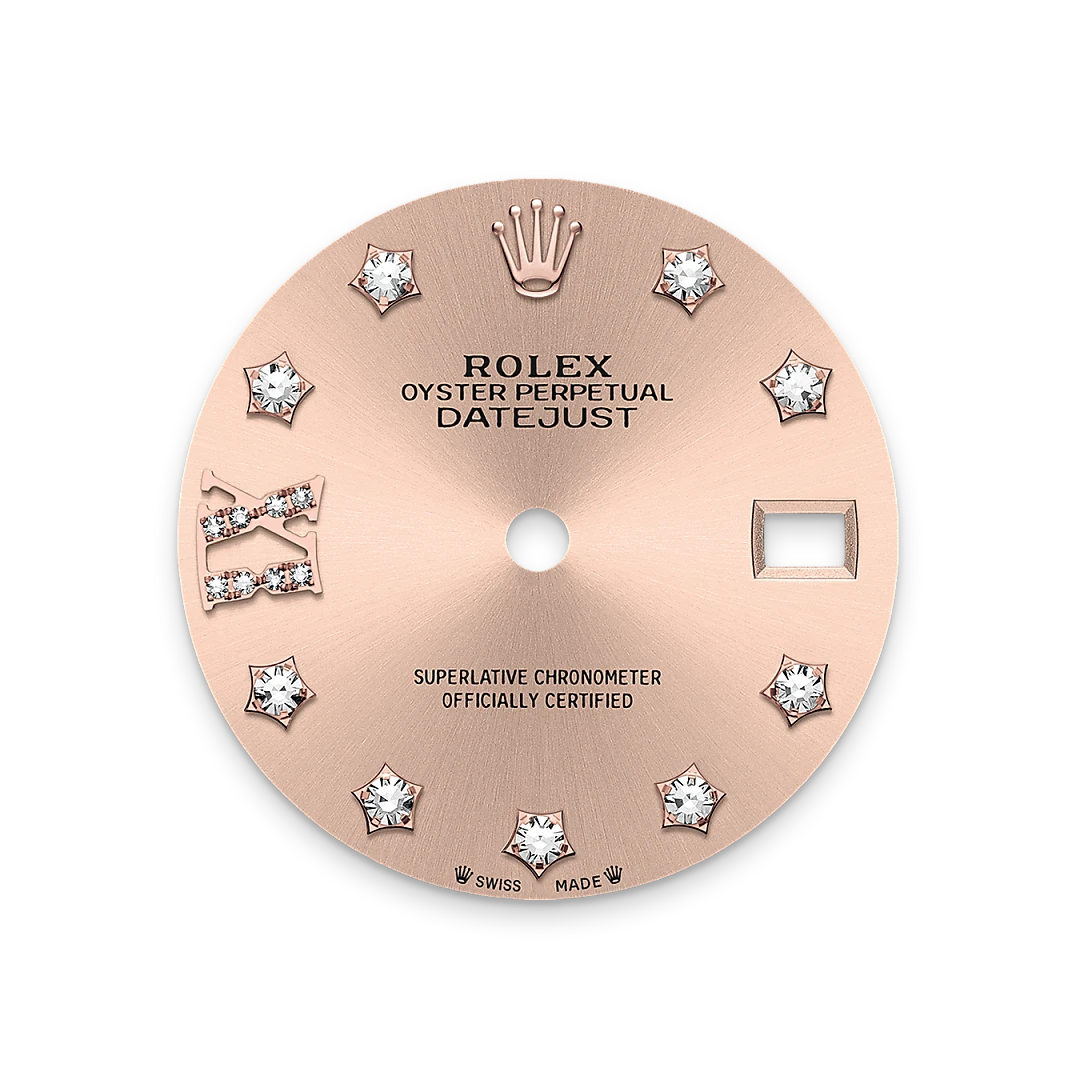 Rolex Lady-Datejust 28 in Oystersteel and Everose gold with a Rosé-colour set with diamonds dial, fluted bezel, and Oyster bracelet, m279171-0028 - Goldfinger