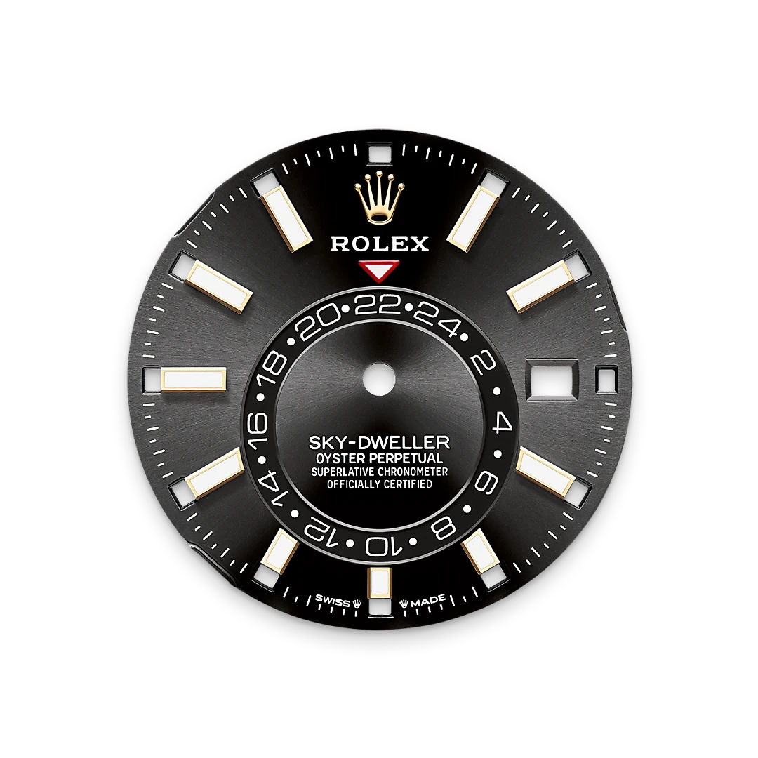 Rolex Sky-Dweller in Oystersteel and yellow gold with a Bright black dial, fluted bezel, and Oyster bracelet, m336933-0003 - Goldfinger