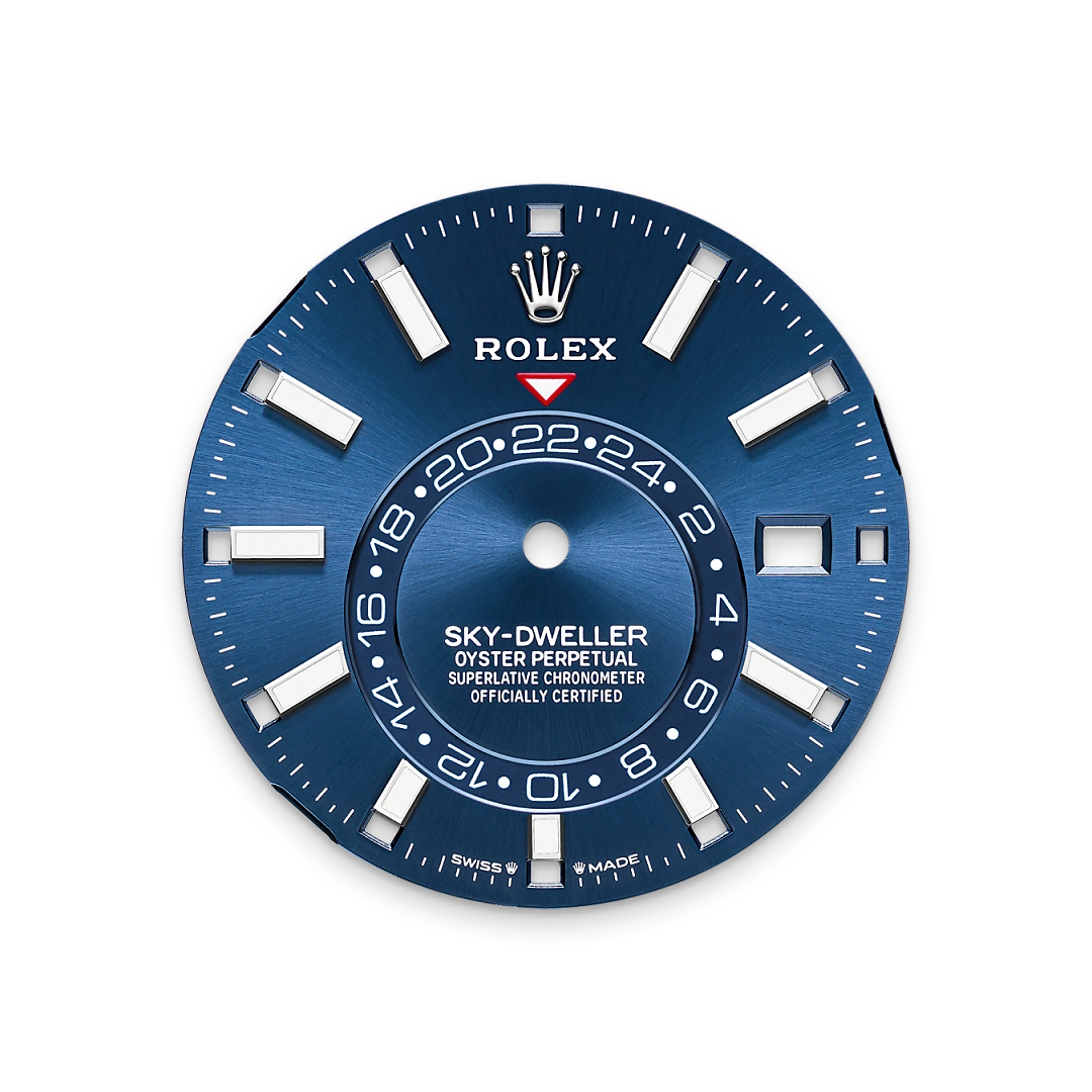 Rolex Sky-Dweller acier Oystersteel et or gris avec cadran Bleu vif, lunette cannelée tournante unidirectionnelle, bracelet Jubilee, m336934-0006 - Goldfinger