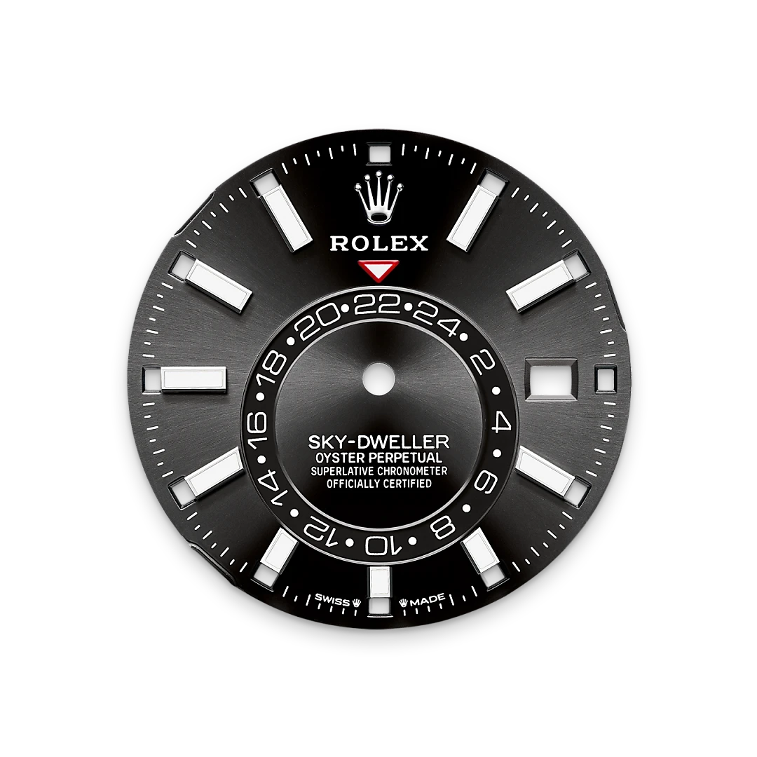 Rolex Sky-Dweller acier Oystersteel et or gris avec cadran Noir vif, lunette cannelée tournante unidirectionnelle, bracelet Oyster, m336934-0007 - Goldfinger