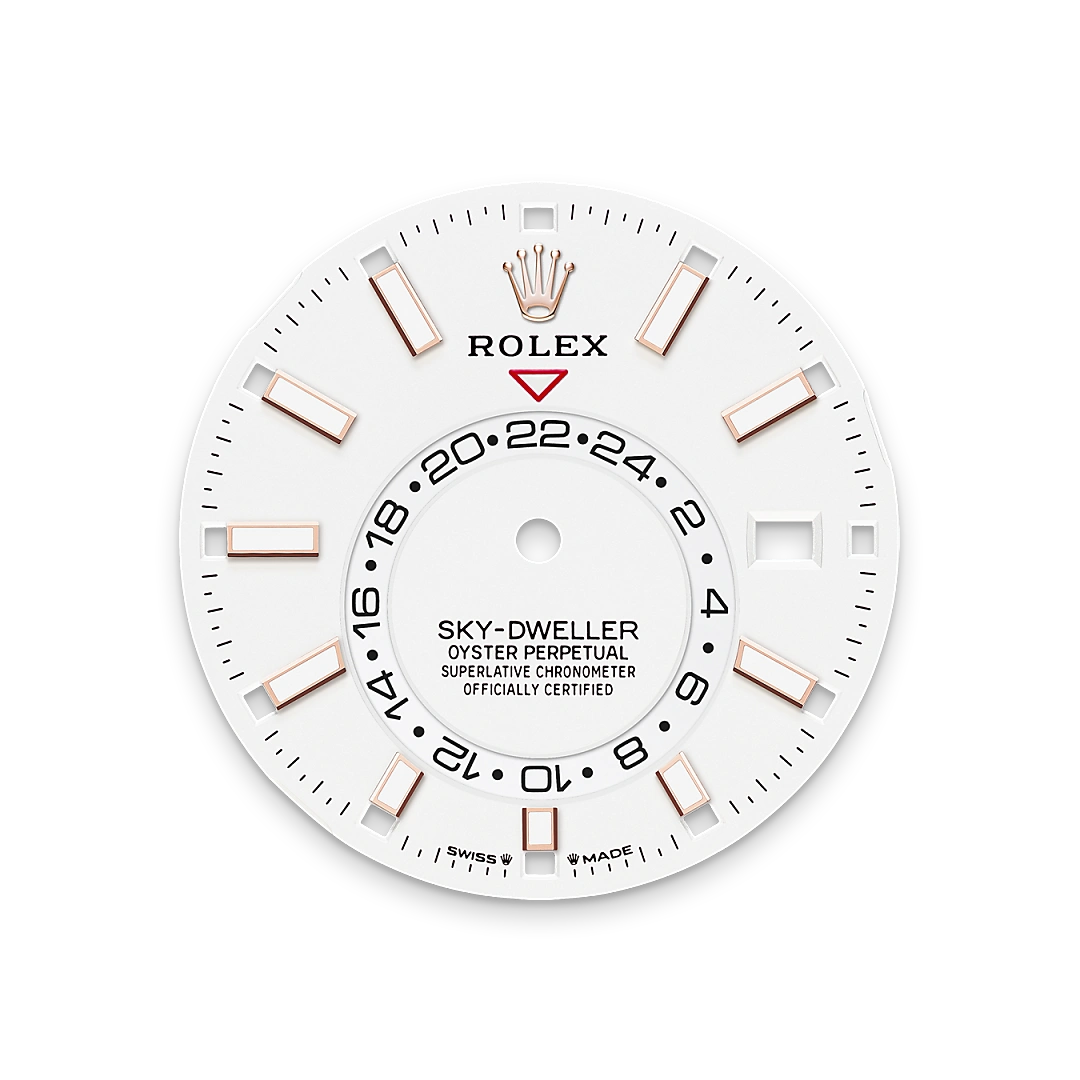 Rolex Sky-Dweller in Everose gold with a Intense white dial, fluted bezel, and Oyster bracelet, m336935-0003 - Goldfinger Rolex Sky-Dweller in Everose gold with a Intense white dial, fluted bezel, and Oyster bracelet, m336935-0003 - Goldfinger