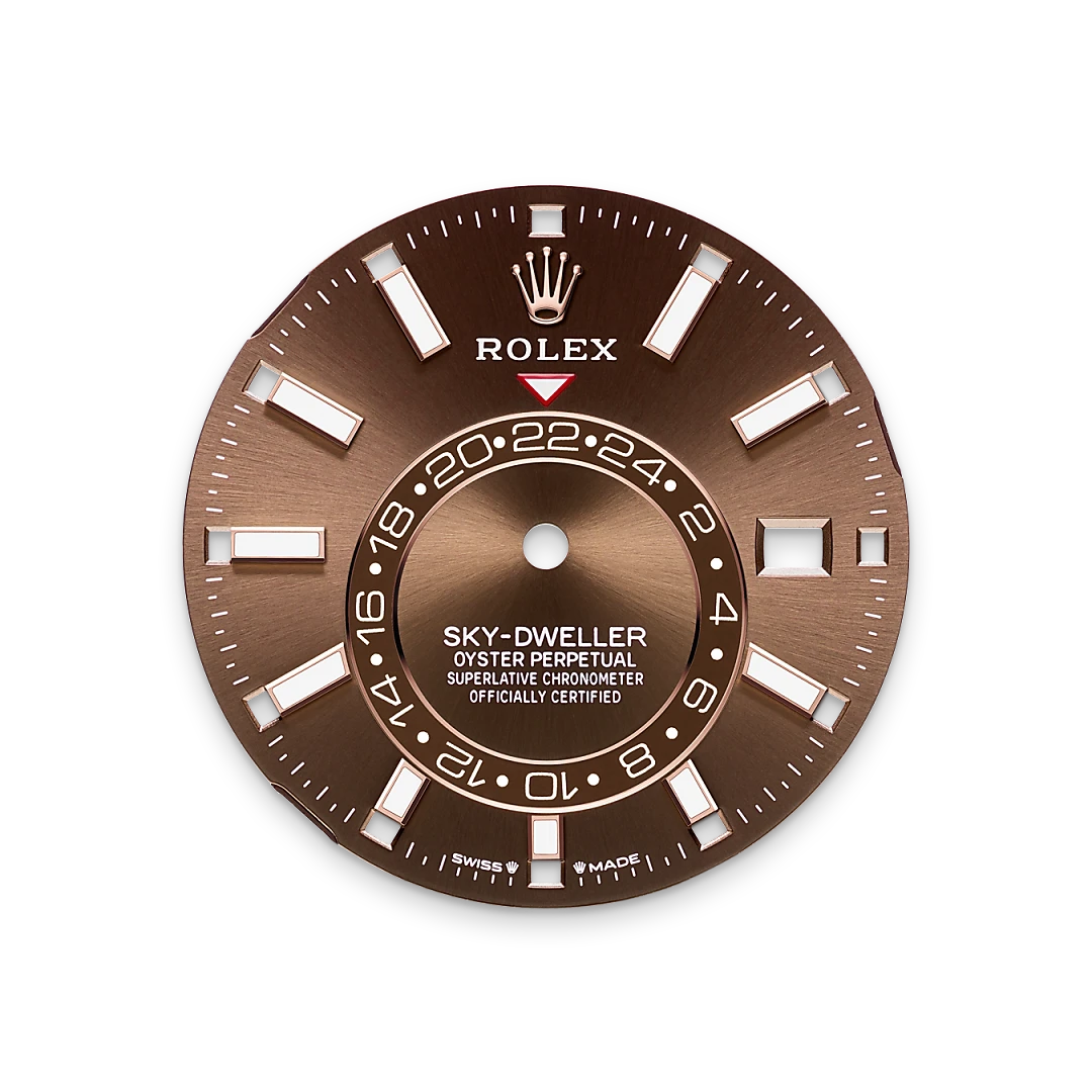 Rolex Sky-Dweller in Everose gold with a Chocolate dial, fluted bezel, and Jubilee bracelet, m336935-0006 - Goldfinger Rolex Sky-Dweller in Everose gold with a Chocolate dial, fluted bezel, and Jubilee bracelet, m336935-0006 - Goldfinger