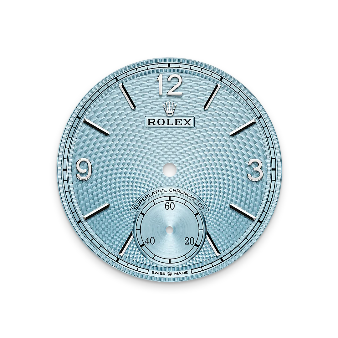 Rolex 1908 in platinum with an ice bleu dial, and leather bracelet, M52506-0003 - Goldfinger Rolex 1908 in platinum with an ice bleu dial, and leather bracelet, M52506-0003 - Goldfinger