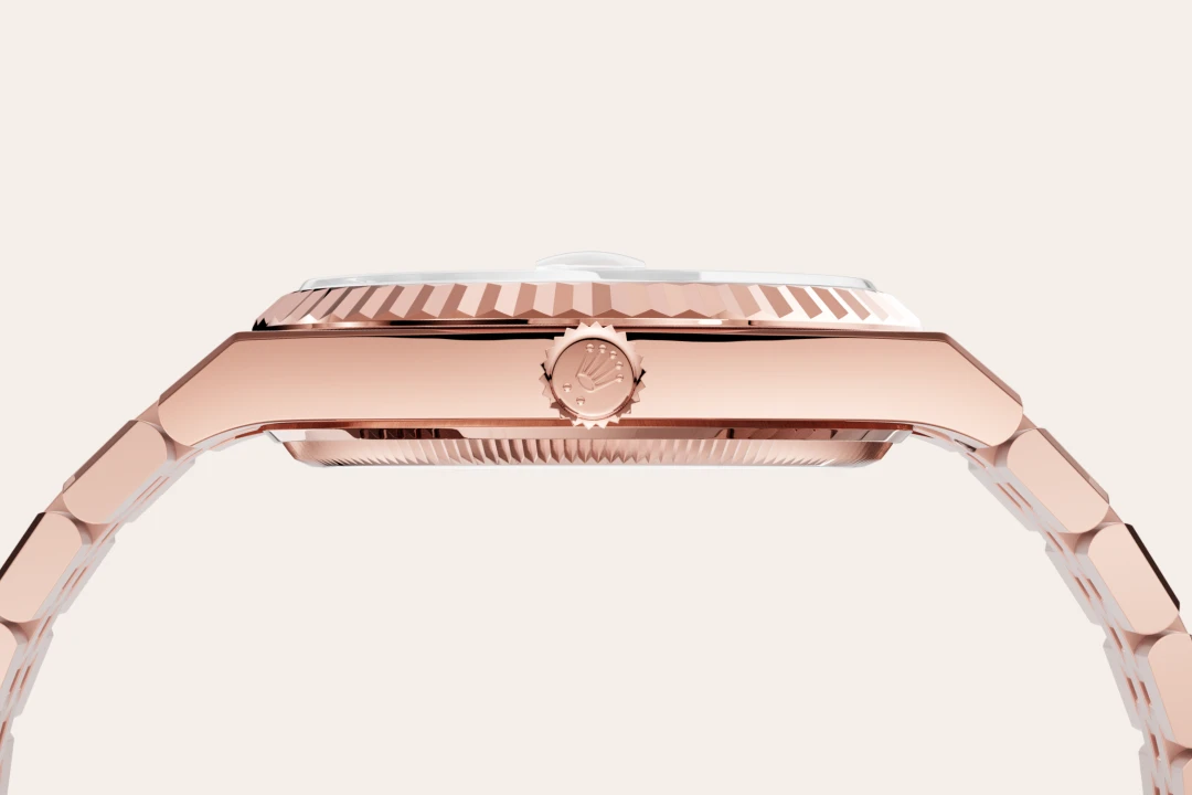 Rolex Land-Dweller 36 en or Everose avec cadran blanc intense, lunette cannelée, bracelet Jubilee, m127235-0001 - Goldfinger