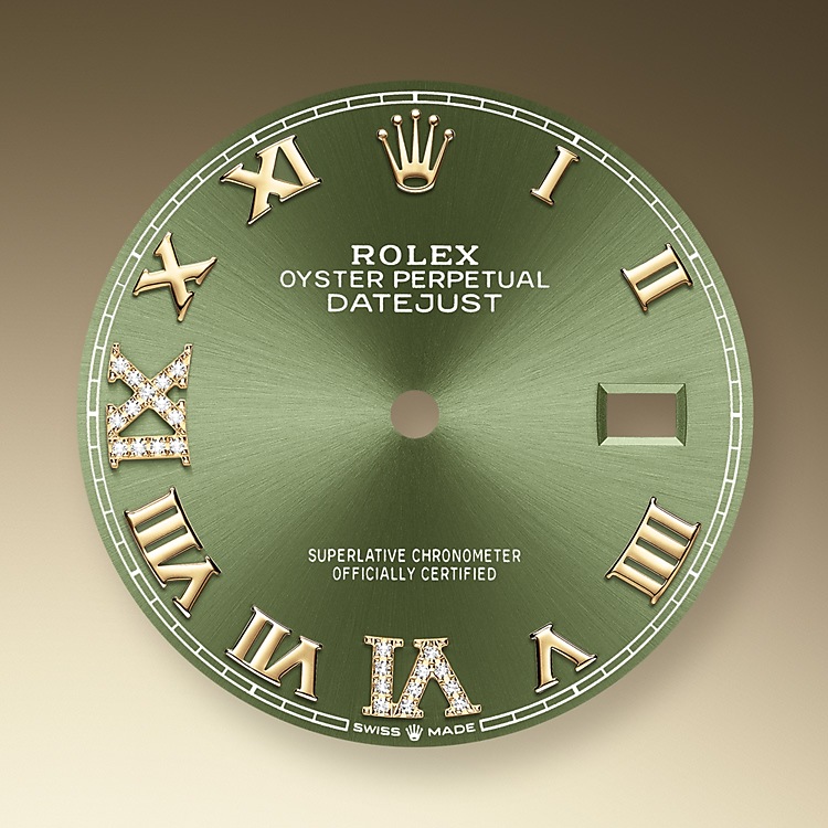 olive green dial oystersteel yellow gold and diamonds 